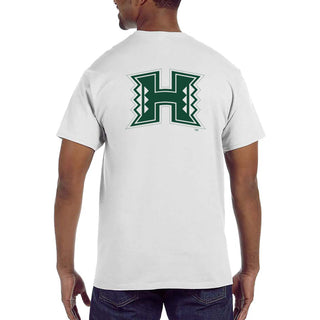 University of Hawaii Rainbow Warriors Front and Back Print Cotton T-Shirt - White