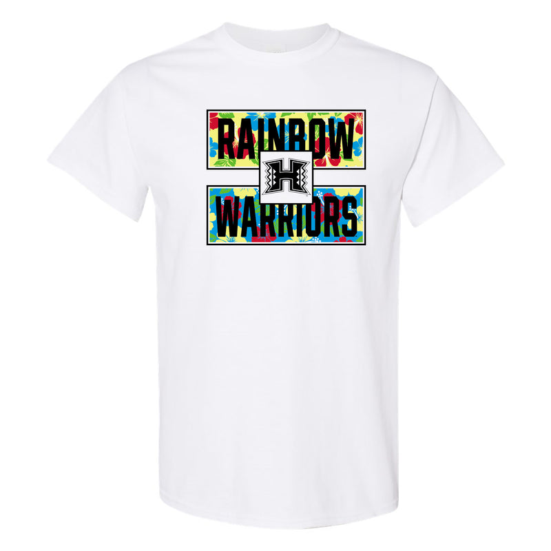 University of Hawaii Rainbow Warriors Hibiscus Pattern Blocks Cotton T-Shirt - White