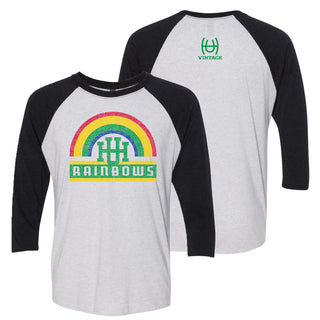 Hawaii Rainbow Warriors Vintage Rainbow 3/4-Sleeve Raglan - Htr White/Vtg Black