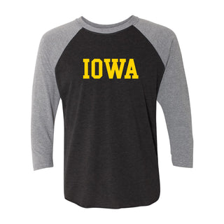 University of Iowa Hawkeyes Basic Block Raglan T Shirt - Vintage Black/Premium Heather
