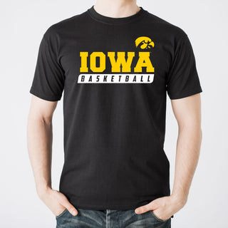 Basketball Slant Iowa Hawkeyes Basic Cotton Short Sleeve T-Shirt - Black