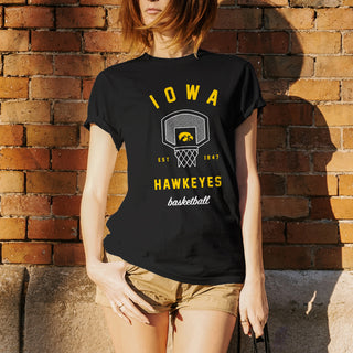 Basketball Net Iowa Hawkeyes Basic Cotton Short Sleeve T-Shirt - Black