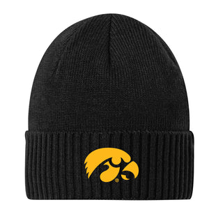 Iowa Primary Logo EMB Rib Knit Cuff Beanie - Deep Black