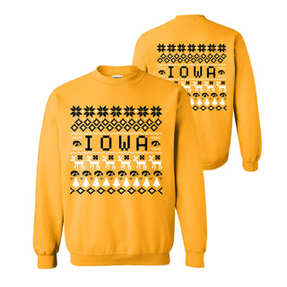 University of Iowa Hawkeyes Holiday Sweater Crewneck Sweatshirt - Gold