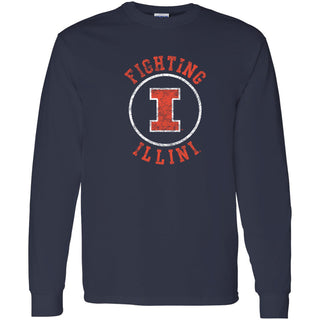 University of Illinois Fighting Illini Distressed Circle Logo Cotton Long Sleeve T-Shirt - Navy