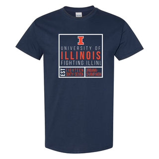 University of Illinois Fighting Illini Box Label Cotton T-Shirt - Navy