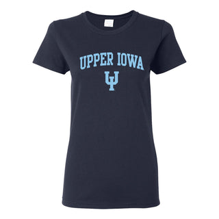 Upper Iowa University Peacocks Arch Logo Basic Cotton Womens Short Sleeve T Shirt - Navy