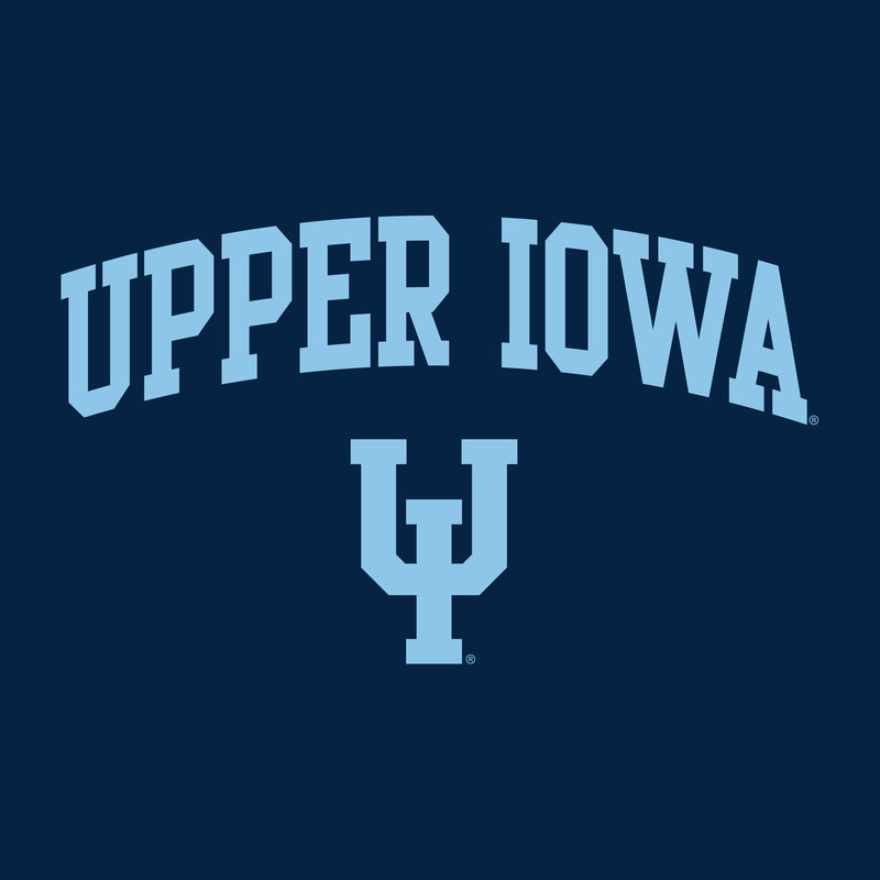 Upper Iowa University Peacocks Arch Logo Basic Cotton Womens Short Sleeve T Shirt - Navy