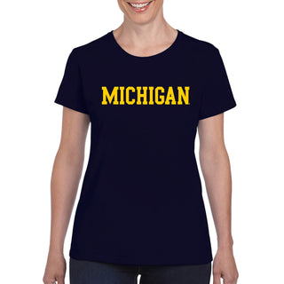 Basic Block University of Michigan Womens Basic Cotton Short Sleeve T Shirt - Navy