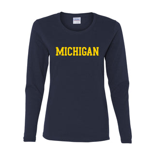 Basic Block University of Michigan Women's Basic Cotton Long Sleeve T Shirt - Navy