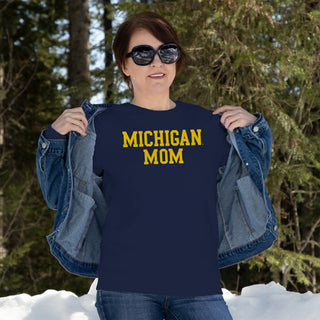 Michigan Wolverines Basic Block Mom Crewneck Sweatshirt - Navy