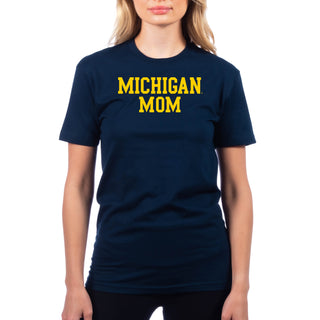 Michigan Wolverines Basic Block Mom Premium Cotton T Shirt - Midnight Navy