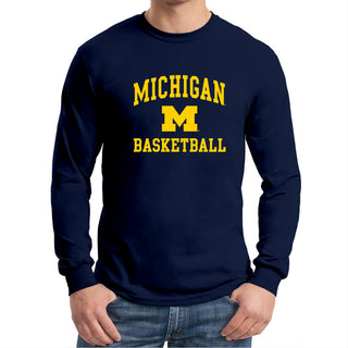 Arch Logo Basketball University of Michigan Basic Cotton Long Sleeve T Shirt - Navy