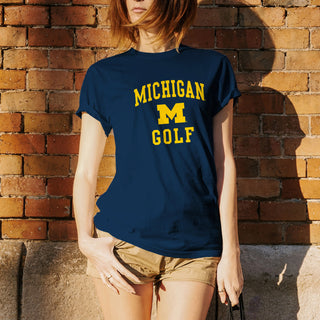 Arch Logo Golf University of Michigan Basic Cotton Short Sleeve T Shirt - Navy