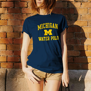 Arch Logo Water Polo University of Michigan Basic Cotton Short Sleeve T Shirt - Navy