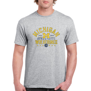 Basketball Arch Stars University of Michigan Basic Cotton Short Sleeve T Shirt - Sport Grey