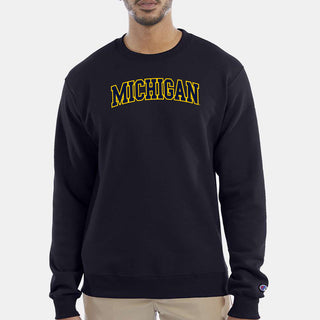 Michigan Wolverines Applique Powerblend Crewneck - Navy