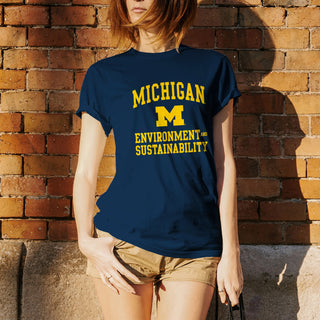 Arch Logo Environment & Sustainability University of Michigan Basic Cotton Short Sleeve T-Shirt - Navy