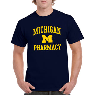 Arch Logo Pharmacy University of Michigan Basic Cotton Short Sleeve T-Shirt - Navy