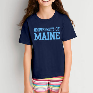 Maine Black Bears Basic Block Youth T Shirt - Navy