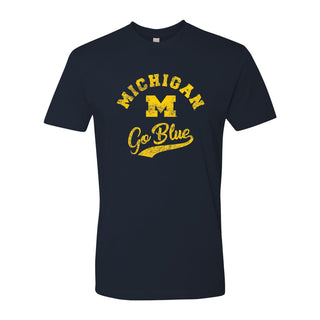 Retro Script University of Michigan Next Level Premium Short Sleeve T Shirt - Midnight Navy