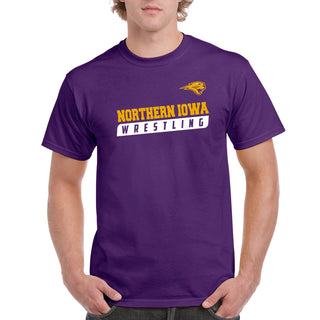 University of Northern Iowa Panthers Wrestling Slant Basic Cotton Short Sleeve T Shirt - Purple