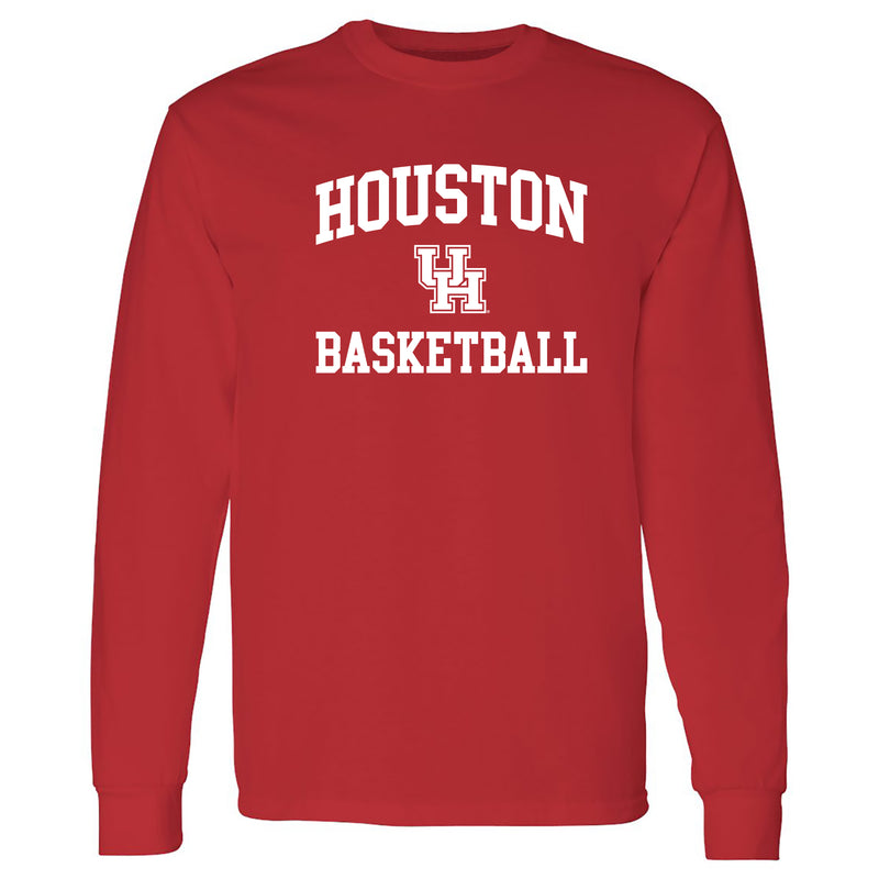 Houston Cougars Arch Logo Basketball Long Sleeve T Shirt - Red