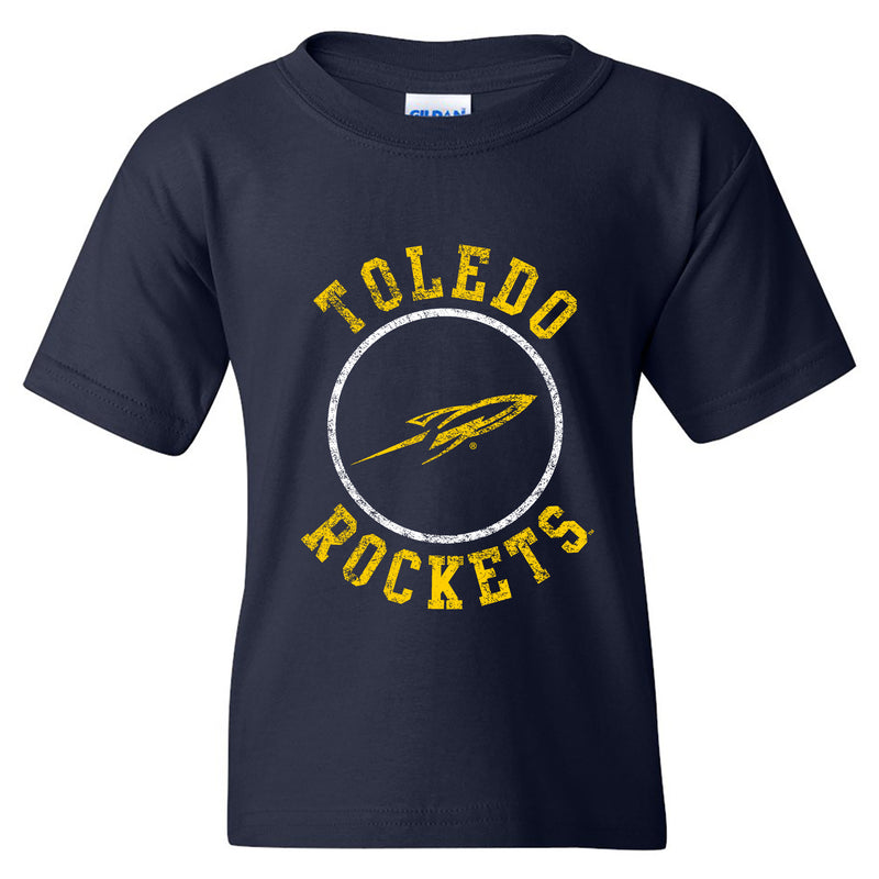 University of Toledo Rockets Distressed Circle Logo Heavy Cotton Short Sleeve Youth T Shirt - Navy