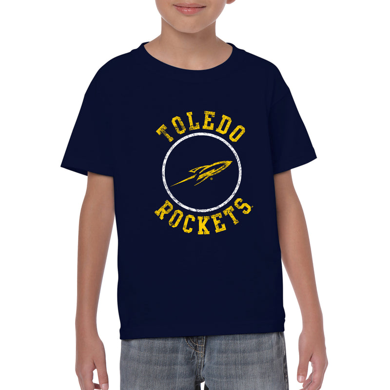 University of Toledo Rockets Distressed Circle Logo Heavy Cotton Short Sleeve Youth T Shirt - Navy