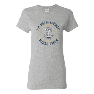 United States Naval Academy Midshipmen Circle Logo Women's Short Sleeve T Shirt - Sport Grey