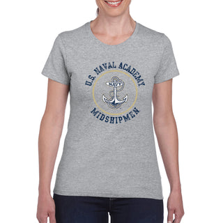 United States Naval Academy Midshipmen Circle Logo Women's Short Sleeve T Shirt - Sport Grey