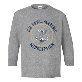 United States Naval Academy Midshipmen Circle Logo Youth Long Sleeve T Shirt - Sport Grey