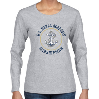 United States Naval Academy Midshipmen Circle Logo Women's Long Sleeve T Shirt - Athletic Heather