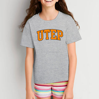 University of Texas at El Paso Miners Arch Logo Short Sleeve Youth T Shirt - Sport Grey