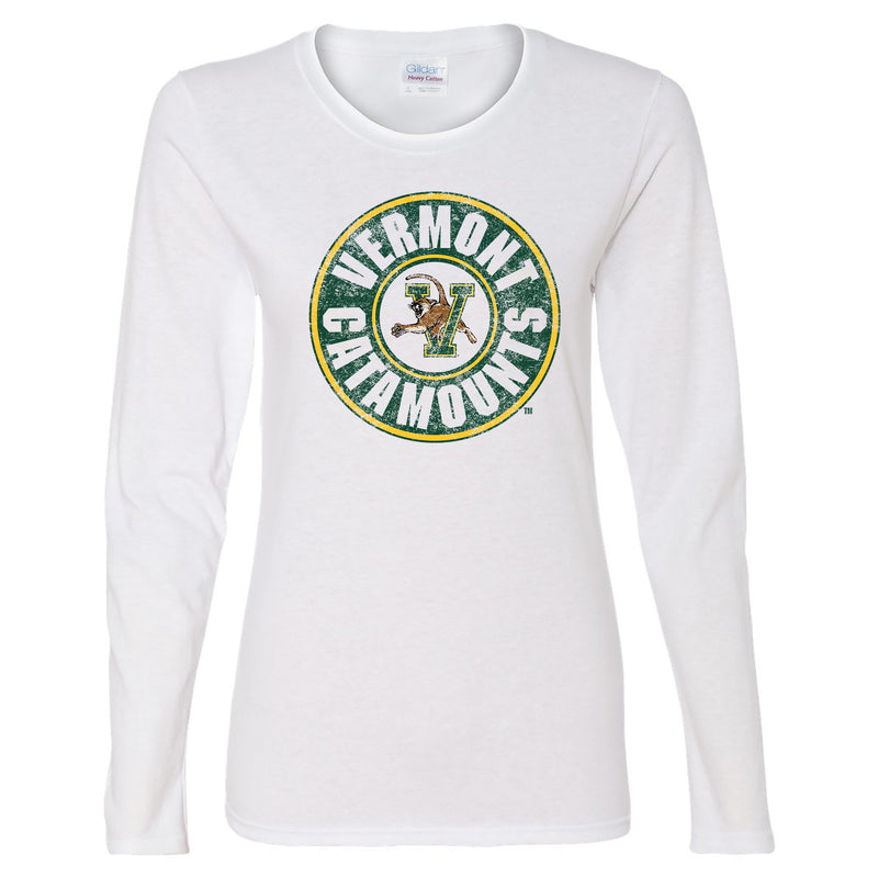 Vermont Distressed Circle Logo Womens Long Sleeve - White