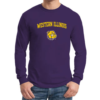 Western Illinois University Leathernecks Arch Logo Long Sleeve T Shirt - Purple