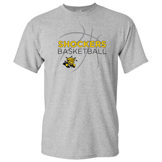 Wichita State University Shockers Basketball Sketch Basic Cotton Short Sleeve T Shirt - Sport Grey