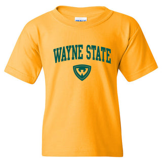 Wayne State University Warriors Arch Logo Youth Short Sleeve T-Shirt - Gold