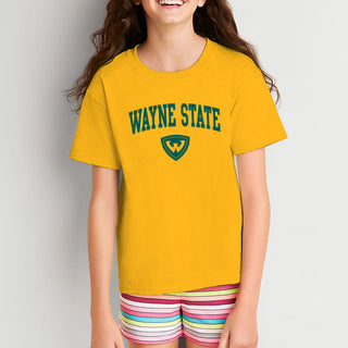 Wayne State University Warriors Arch Logo Youth Short Sleeve T-Shirt - Gold