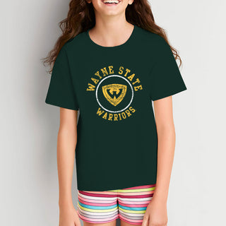 Wayne State University Warriors Distressed Circle Logo Youth Short Sleeve T Shirt - Forest