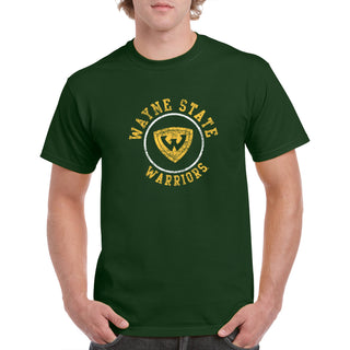 Wayne State University Warriors Distressed Circle Logo Short Sleeve T Shirt - Forest