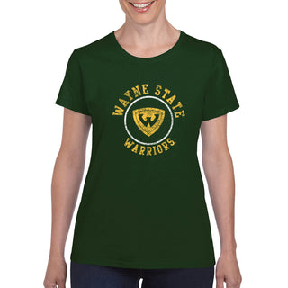 Wayne State University Warriors Distressed Circle Logo Womens Short Sleeve T Shirt - Forest