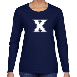 Xavier University Musketeers Primary Logo Long Sleeve Womens T-Shirt - Navy