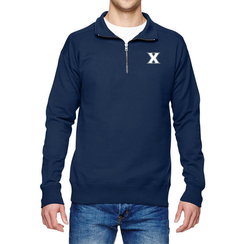Xavier University Musketeers Primary Left Chest Quarter Zip Sweatshirt- Navy