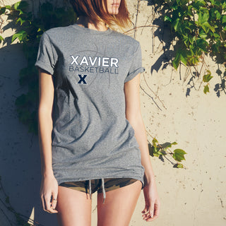 Xavier University Musketeers Basketball Sketch Basic Cotton Short Sleeve T Shirt - Sport Grey