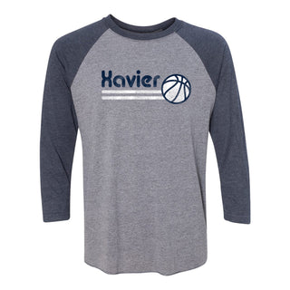 Xavier University Musketeers Basketball Bubble Next Level Raglan T Shirt - Premium Heather/Vintage Navy