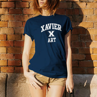 Xavier University Musketeers Arch Logo Art Basic Cotton Short Sleeve T Shirt - Navy