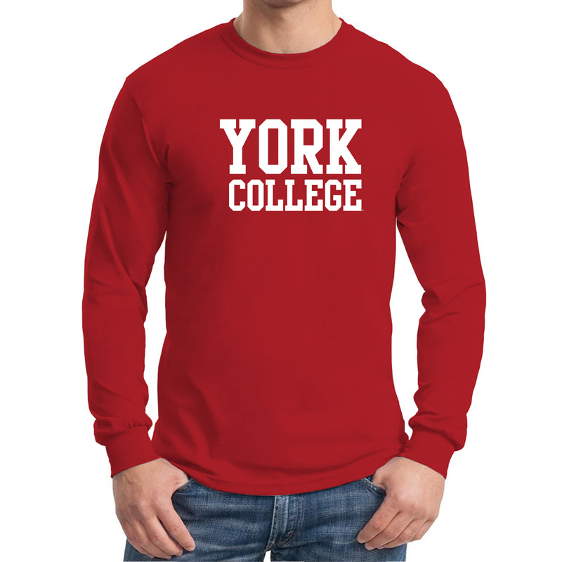 York College Cardinals Basic Block Cotton Long Sleeve T Shirt - Red