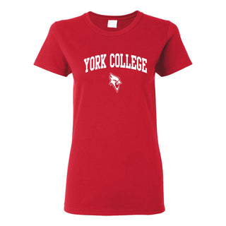 York College Cardinals Arch Logo Basic Cotton Womens Short Sleeve T Shirt - Red