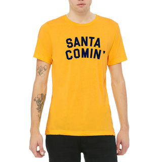 Santa Comin Triblend T-Shirt - Yellow Gold